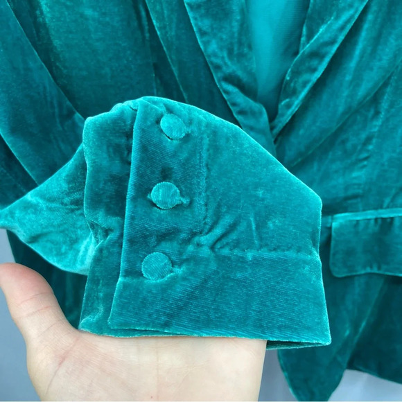 For Love & Lemons Viva Emerald Silk Blend Velvet Blazer Size Small - Picture 5 of 14